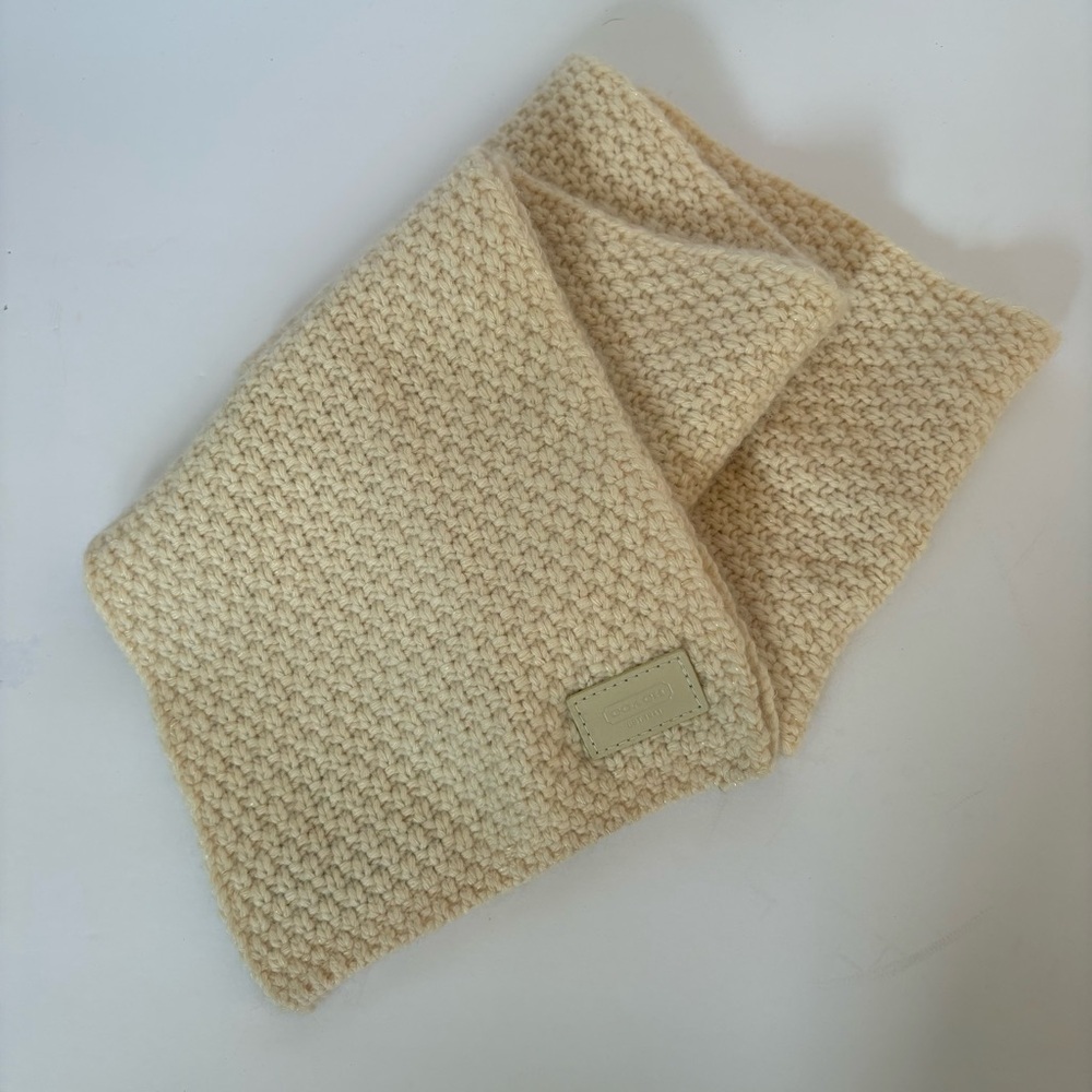 COACH Women's Scarf Light Tan Lurex Wool Rabbit Hair Cashmere Super Soft Preppy